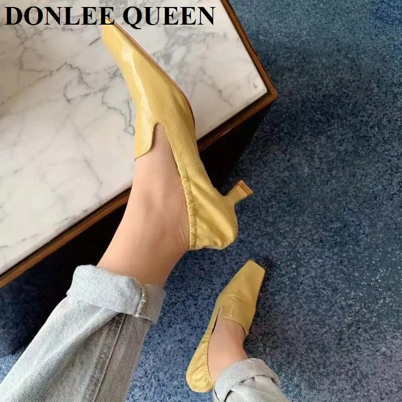 Vintage Square Toe High Heels Pumps Women Autumn Shoes Party Dress 2021 Spring Footwear Retro Female Work Pumps Zapatillas Mujer