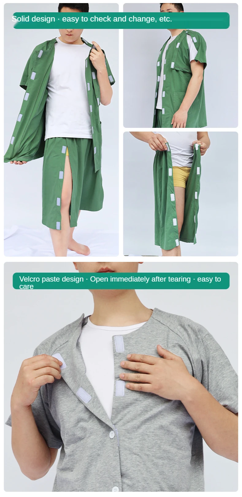 Gutes kurzärmliges Krankenhauspatientenkleid zur Bruchrehabilitation, postoperativ, praktischer Infusionsprüfung/Ankleidewechsel – Detail 4