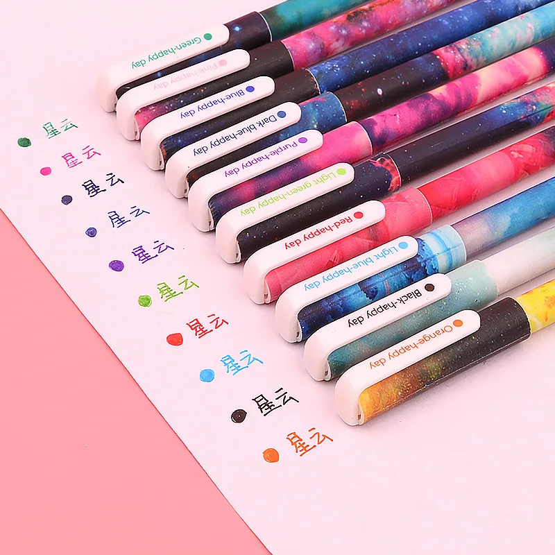 10 Pcs Creative Star Night Color Gel Ink Pen Hot Boligrafos Kawaii Gel penne Boligrafos Kawaii materiale scolastico all'ingrosso