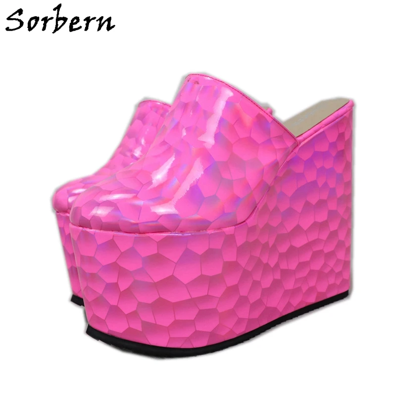 

Sorbern Peach Honeycomb Pump Shoes Women Mules Wedges High Heel Platform Pointy Toes Slip On Comfortable Lady Shoes Multi Colors