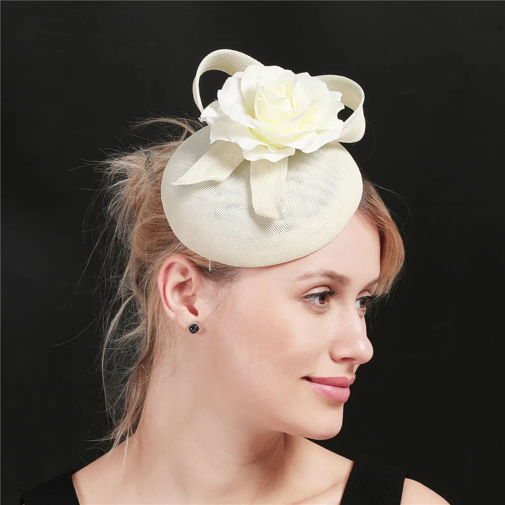 Gorgeous Women Ivory Church Fascinator Hat Hair Accessories Bride Prom Wedding Headpiece Elegant Church Occasion Party Headwear