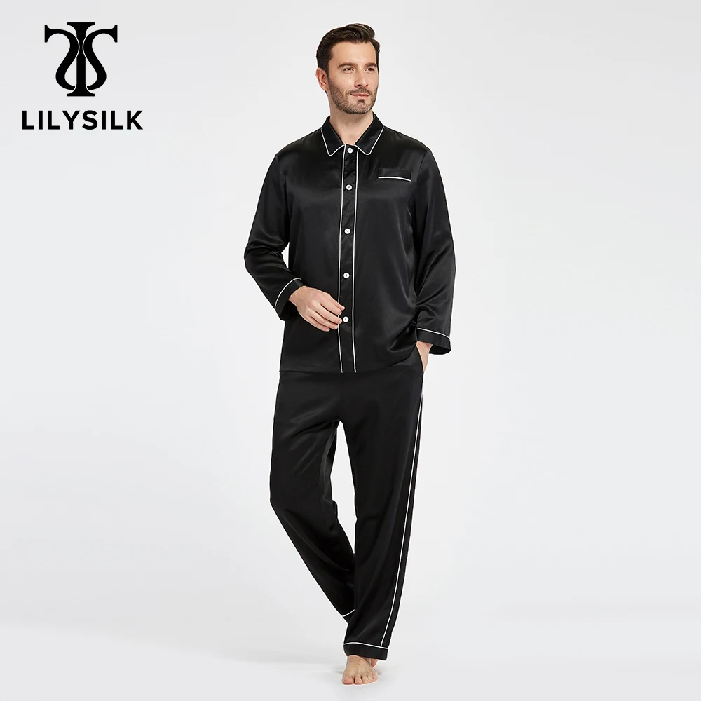 LILYSILK 100 Silk Pajamas Set For Men 22 momme Luxury Full Length Long Contrast Trim Men\'s Clothing Free Shipping