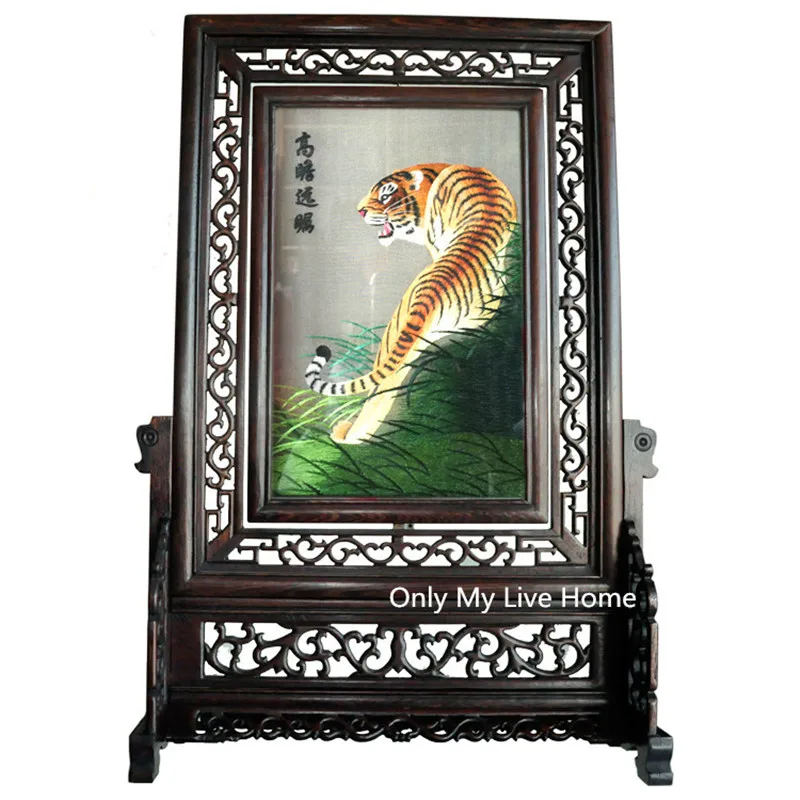 Hand Silk Embroidery Patterns Animals Ornaments Wenge Wooden Frame Chinese style Decorations Ancient Home Decor Crafts  Gifts