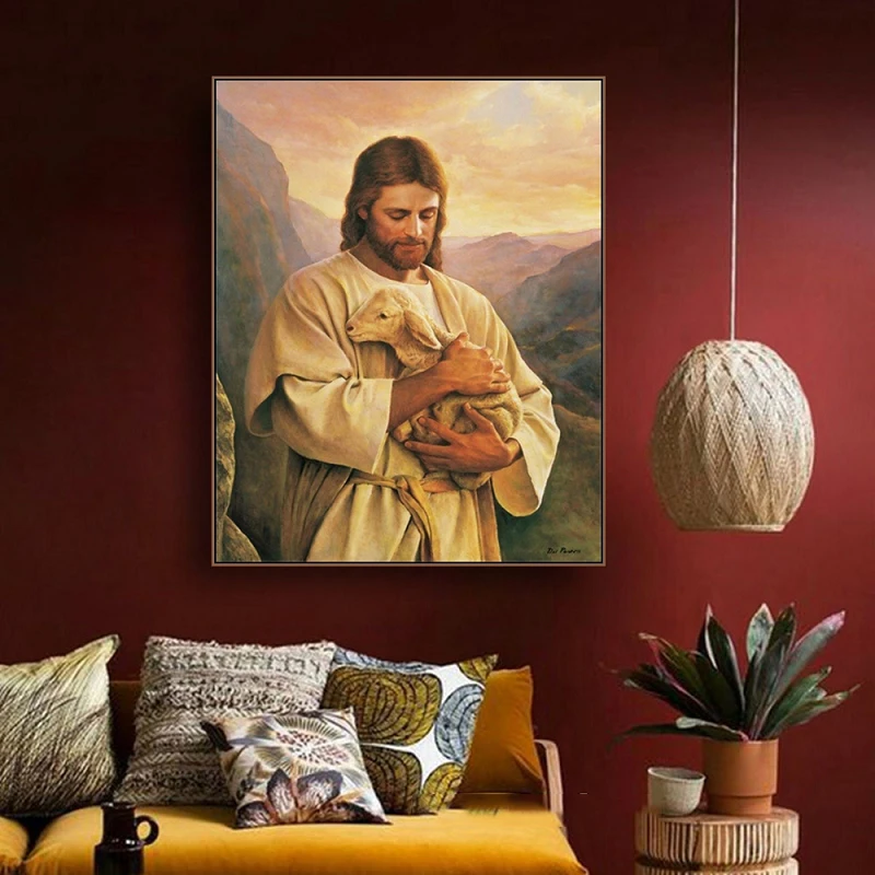 

Jesus Embraced The Lamb Canvas Painting Calligraphy Canvas Art Print Home Decor Canvas Wall Art Picture for Living Room Church