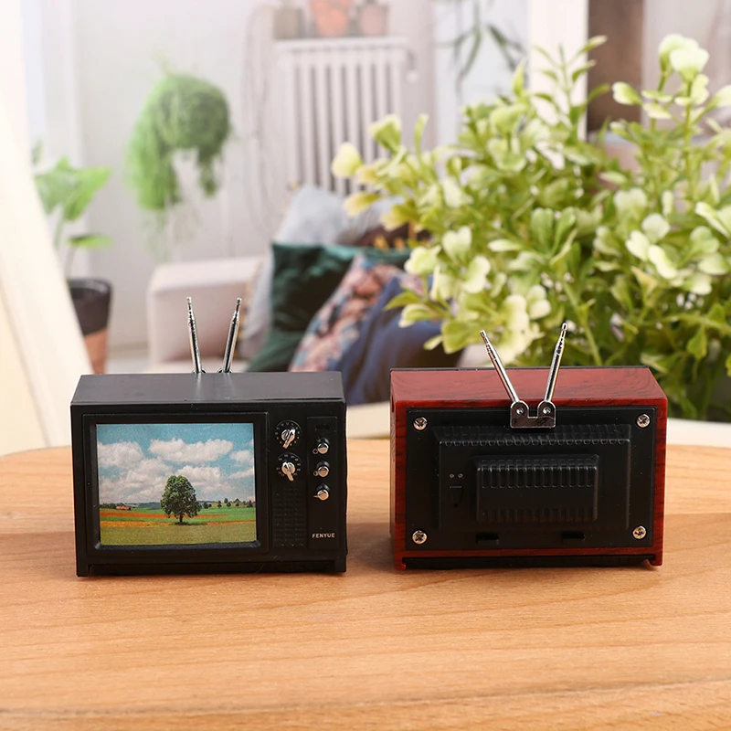 New 1Pcs 1:12 Scale Dollhouse Miniature Flat Screen TV Television With Picture Doll House Furniture Accessories Toy