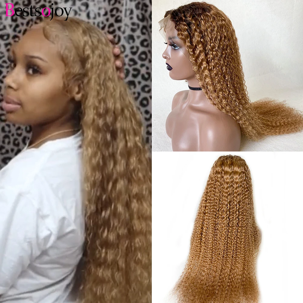 Bestsojoy Hair 30inch Highlight Wig Human Hair Wigs Ombre Kinky Curly 13x4 Lace Frontal Wigs Lace Closure Wigs Honey Blonde