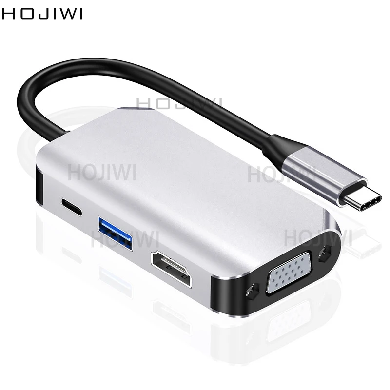 

HOJIWI 4 in 1 type-C to HDMI 4K vga hub usb c docking station laptop HDMI Adapter PD fast charge usb 3.0 hub for Macbook AA13