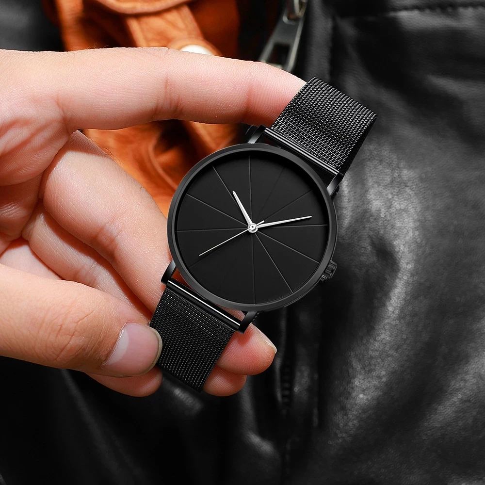 reloj hombre Reloj minimalista de cuarzo para hombre, cronógrafo con correa de malla de acero inoxidable, ultradelgado, de negocios, sencillo, 2022