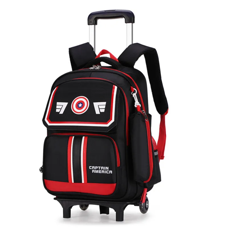 Fashion Designer Brand Primary Elementary Girls 2/6 Wheeled Trolley School Bags Draw-Bar Box Suitcase Backpack Mochila Kids Boys