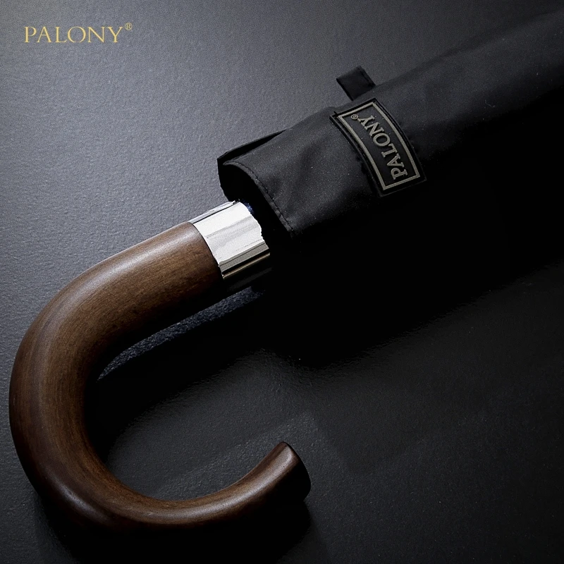 

PALONY-Automatic Umbrella for Men, Three Fold, Wooden Handle, Black Coating, Sun Folding Umbrellas, 10K Windproof, New Arrival