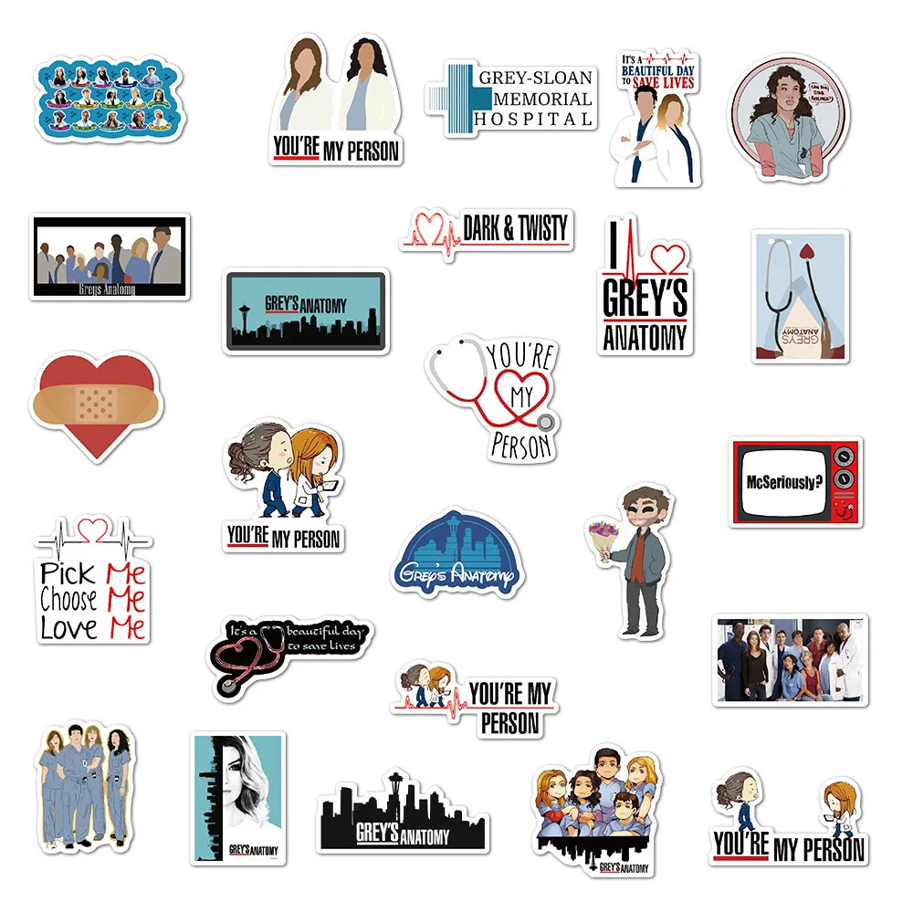 10/30/50pcs TV Show Greys Anatomy Graffiti Stickers Laptop Luggage Phone Bike Computer Motorcycle Car Waterproof Sticker Decals