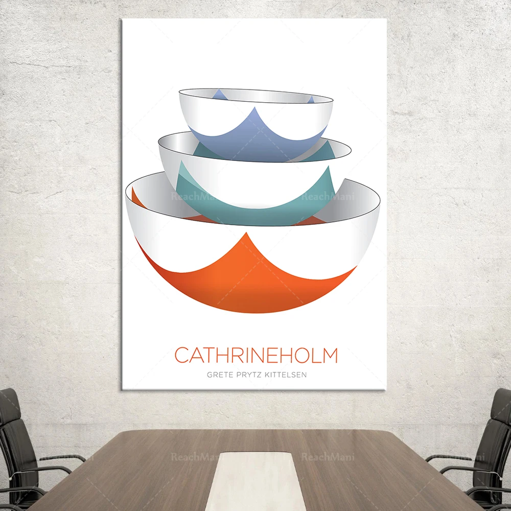 Katherine Holm Scandinavian kitchen wall art, new apartment gift, mid-century modern orange and blue kitchen print, Katherine Ho