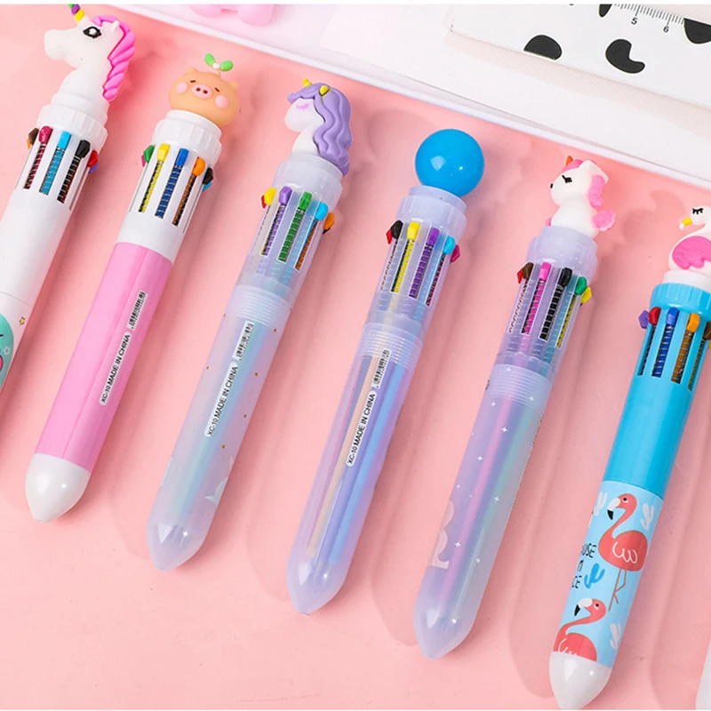 10 Colors Cute Cartoon Ballpoint Pen Student Press Colour Ball Pen Multifunction Stationery Gift for Kids Office Supplies