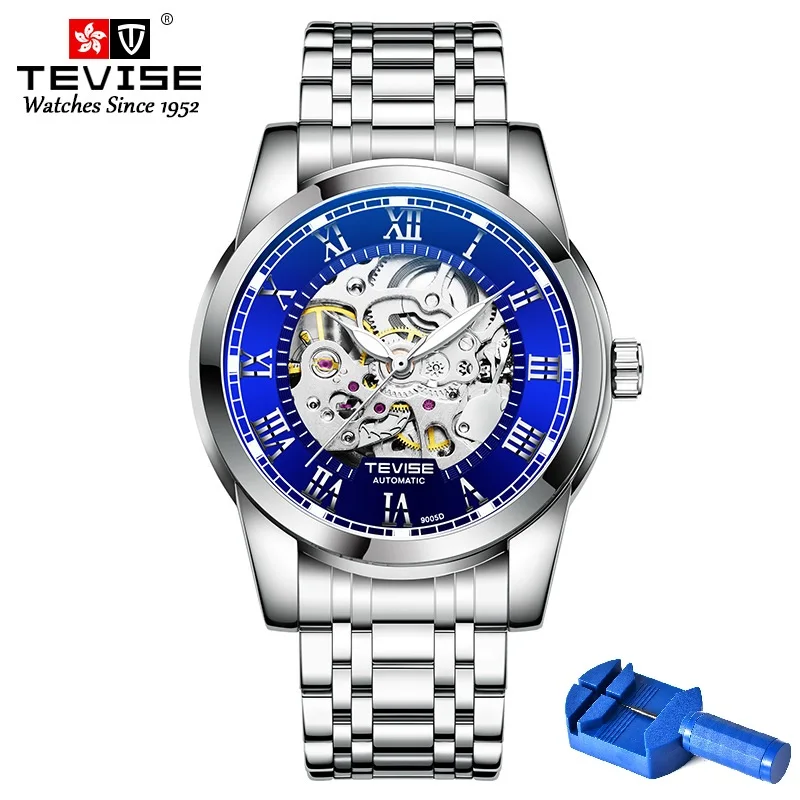 Automatic Watch Man TEVISE T9005D Blue Face Luminous Hands Mechanical Watch Waterproof Watches Mens 2024 Dropshipping Box Tool