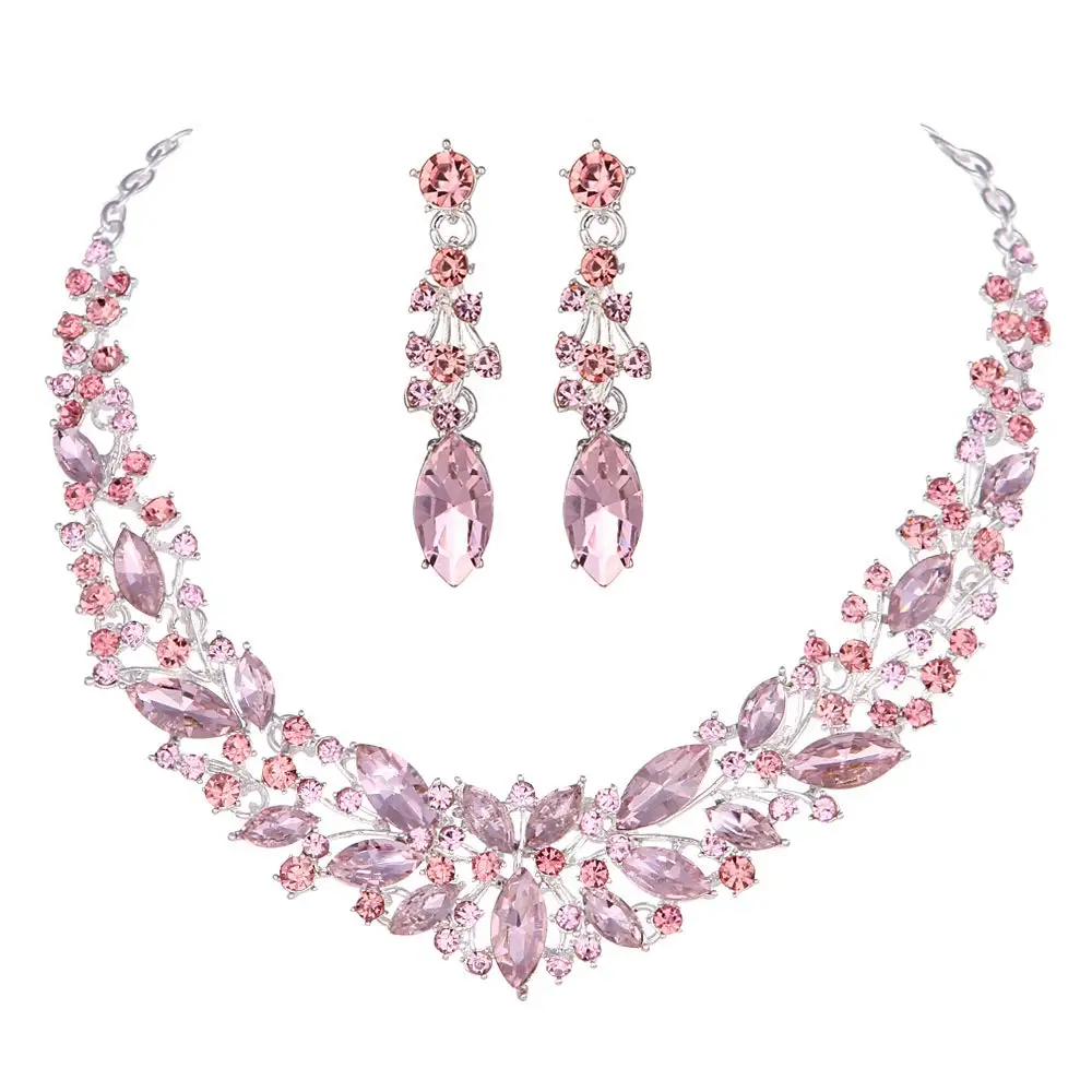 Colorful Austrian Crystal Necklace and Earrings Bridal wedding party Jewelry Sets for Women marquise Jewelry Christmas Wife Gift