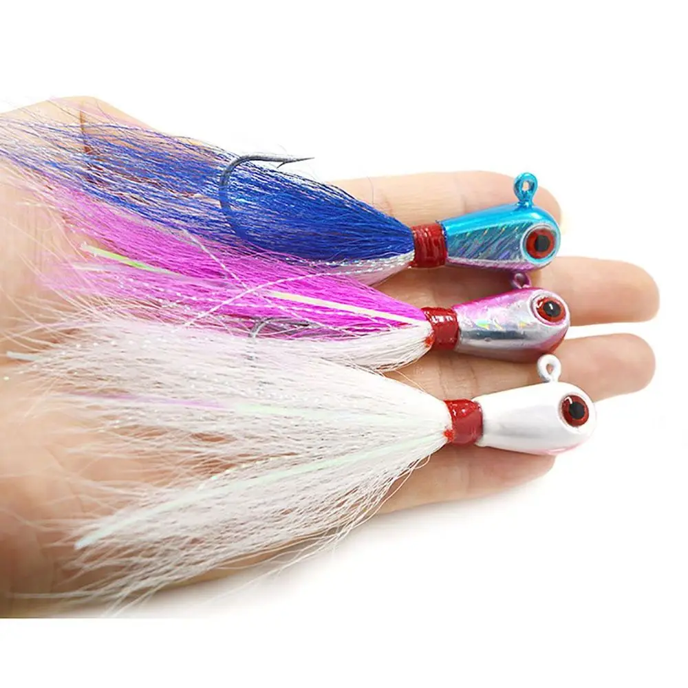 Kmucutie 3D Eyes Bucktail jig Random mixed color to send Big game Saltwater Jig Bass Fishing Lures