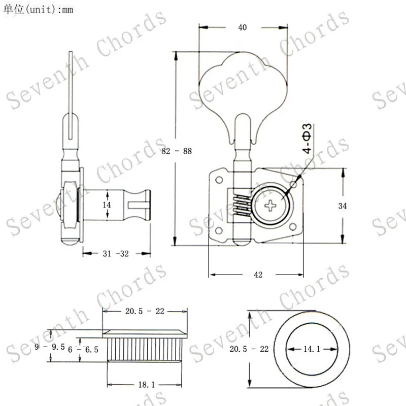 Stimmwirbel für E-Bass, Stimmklammern, Mechaniken, Zubehörteile, 4er-Set, schwarz, offenes Zahnrad – Detail 10