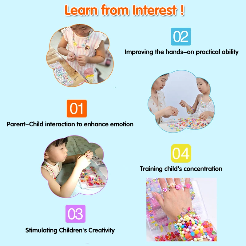 DIY Handmade Beaded Toy with Accessory Set Kids Girl Weaving Bracelet Jewelry Making Toys Educational Toys for Children Gift