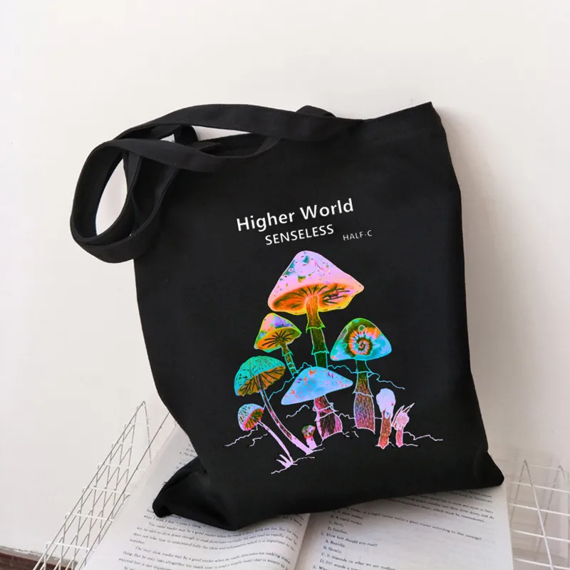 Mushroom Harajuku Colorful Shoulder Bag Canvas Bag Harajuku Shopper Bag Fashion Casual Summer Shoulder Bags Bolsa Compra Plegabl