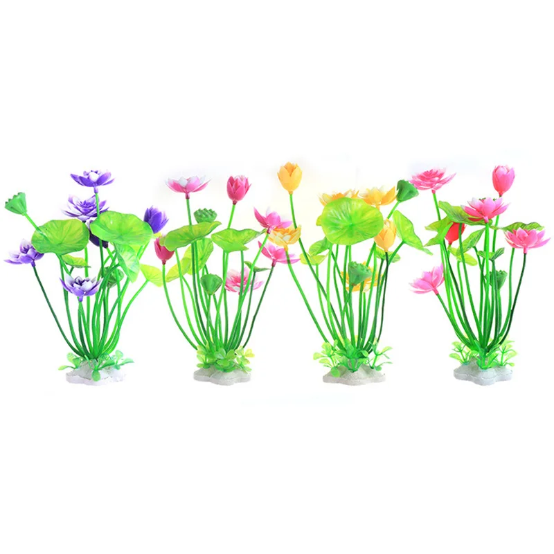 Aquarium Artificial Lotus Plants Decoration Fish Tank Landscaping Water Grass Lotus Ornaments Aquatic Flower Weed Plant Decor 1X