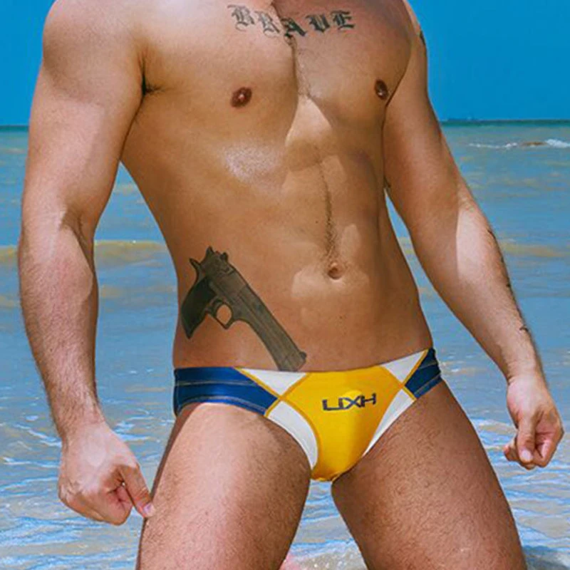 

UXH Contrast Color Sexy Push Up Pad Swimsuit Men Swimwear Gay Mens Swim Briefs Swimming Trunk Sunga Bikini Beach Bathing Suit