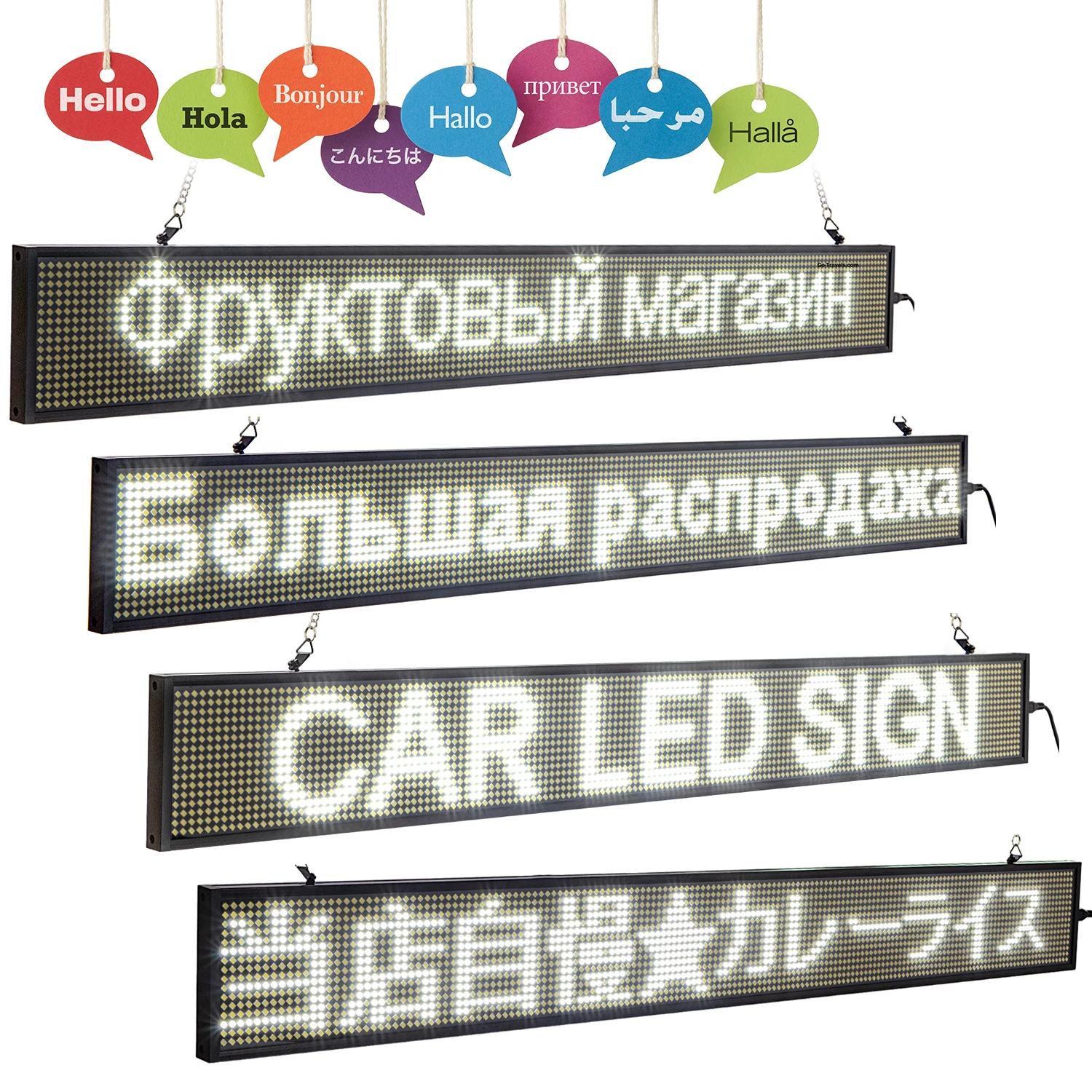 82CM EU White P5 SMD Led Sign Programmable Scrolling Message LED Display Board with Metal Chain  Time countdown display