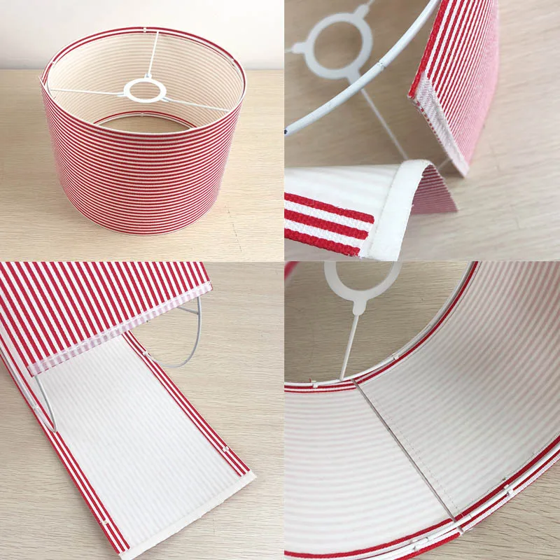 E27 Creative Detachable lampshade Red stripes Circular Linen Fabric 15-40cm Lamp Shade covers for DIY Table Lamp Pendant Replace