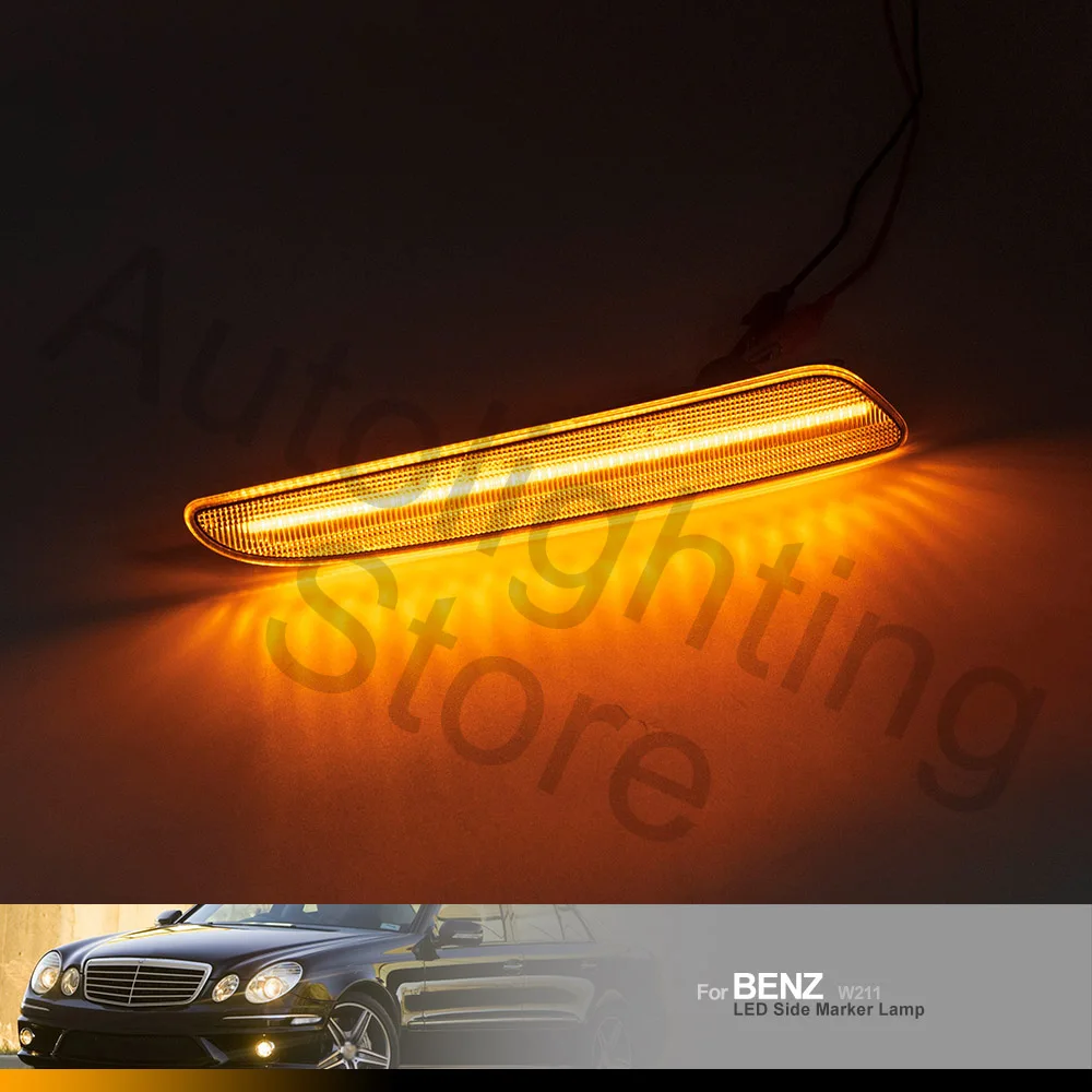 2X Clear Lens For Mercedes Benz E-Class W211 Facelift 2007 2008 2009 Amber Led Side Marker Light Turn Signal Lamp