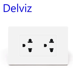 Delviz US Multi-purpose Socket, 15A US Universal power jack,AC 110-250V, 120mm x 74mm White Panel, Double Jack Power Wall Outlet