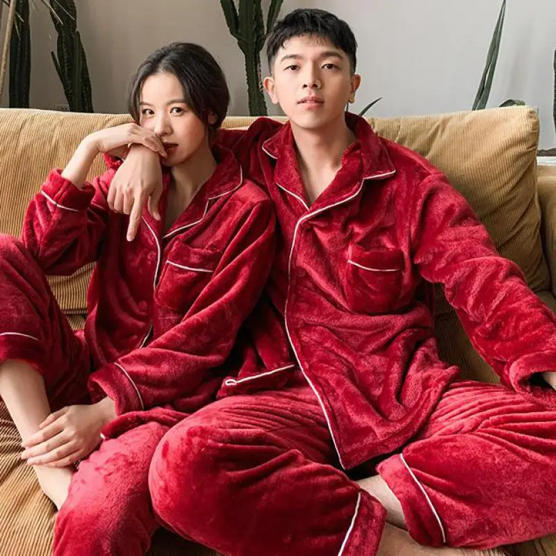 

Couple Pajamas Suit Winter New Coral Fleece Sleep Set Home Clothing Intimate Lingerie Casual Soft Nightwear Flannel Pyjamas