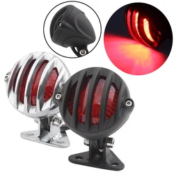 Motorcycle Retro Grill Adjustable LED Taillight Alloy Stop Signal Brake Light For Harley Chopper Cafe Racer Scrambler Bobber