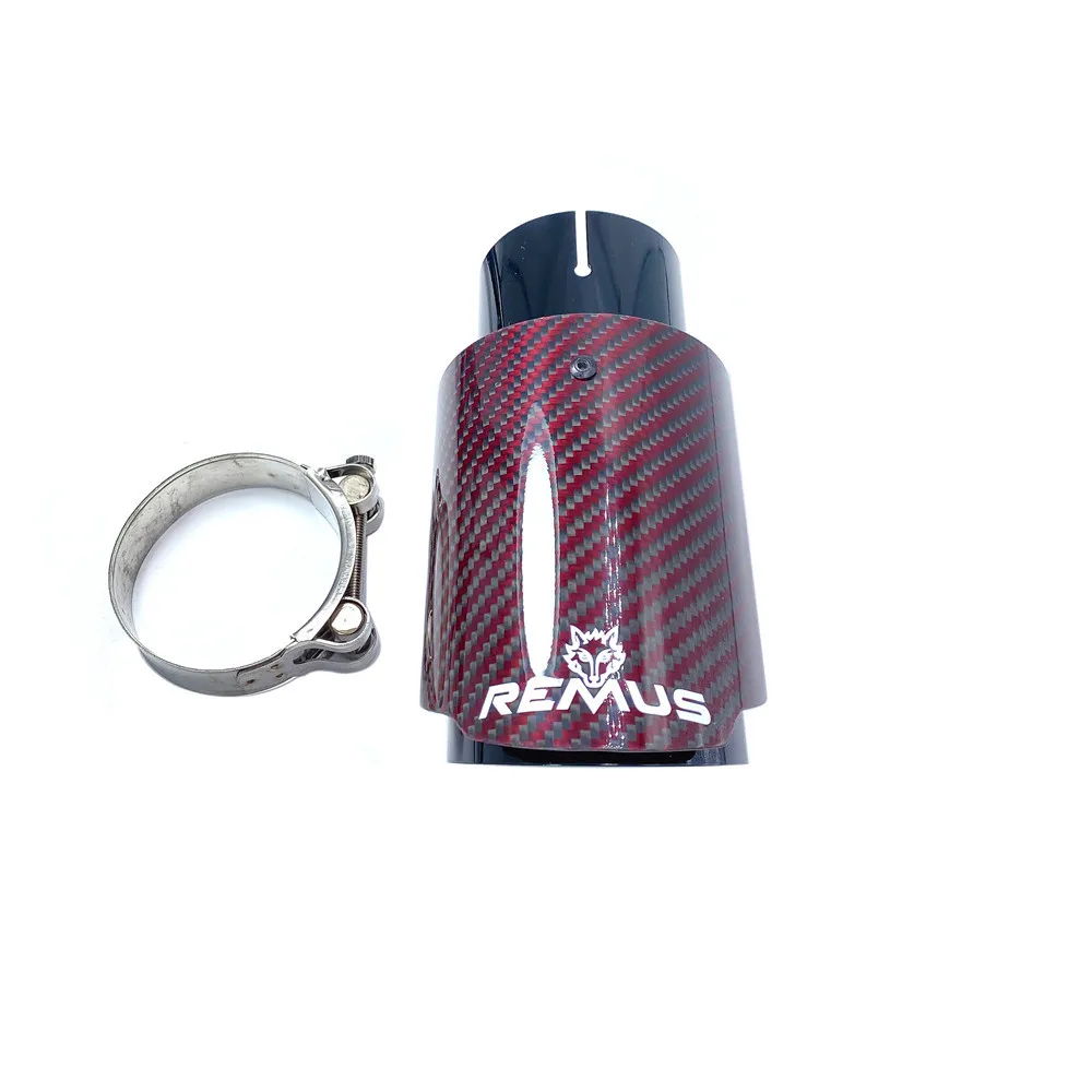 1Pcs Glossy Red Carbon Fiber Stainless Steel Universal Automobile Exhaust Pipe Muffler Pipe Carbon Fiber Exhaust Tip Accessories