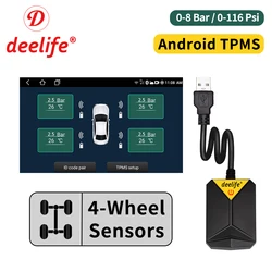 Deelife-Android TPMS para rádio do carro e DVD Player, sistema de monitoramento da pressão dos pneus, pneu sobressalente, sensor interno e externo, USB TPMS