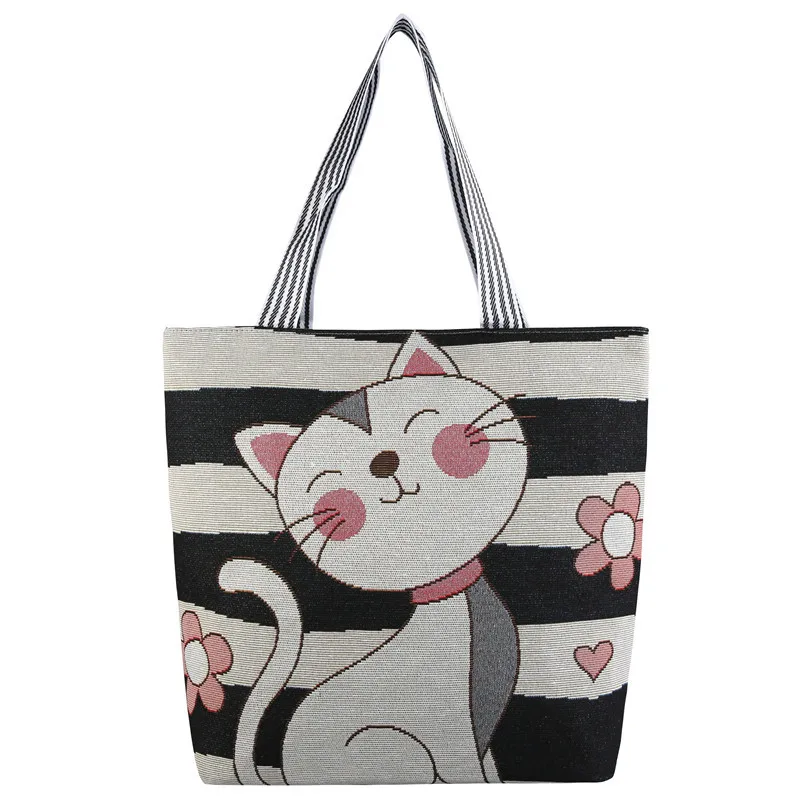 New Canvas Tote Bags for Women Cute Cartoon Dogs Cats Big Size Shopping Bag Female Girls Beach Shoulder Bag School Teacher Gift