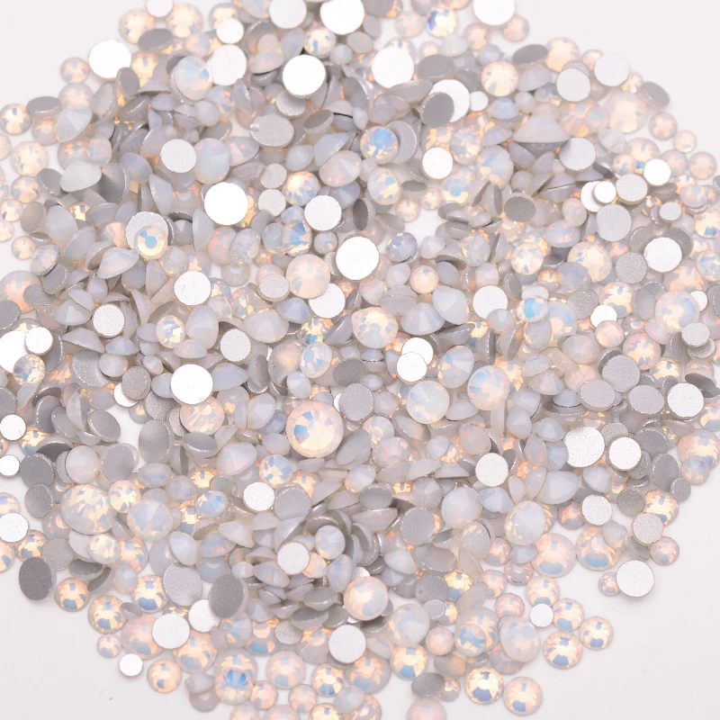 JUNAO 300pcs SS6 8 10 16 Mix Size Opal Blue Glass Crystal Rhinestones Flatback Glass Nail Stone Crystal Strass Sticker Crafts