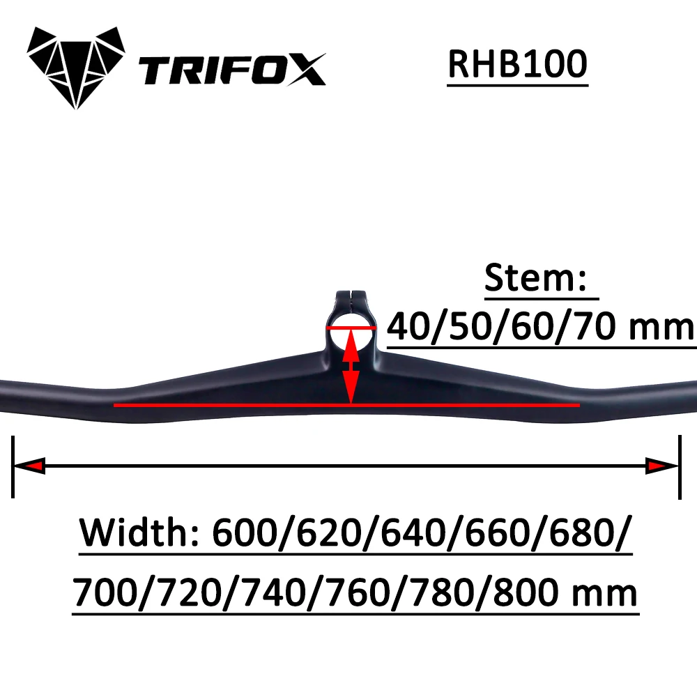 TRIFOX-Full Carbon Fiber MTB Handlebar, Ultralight Handlebar, Riser RHB100 Stem, Integrated 28.6mm, 244g