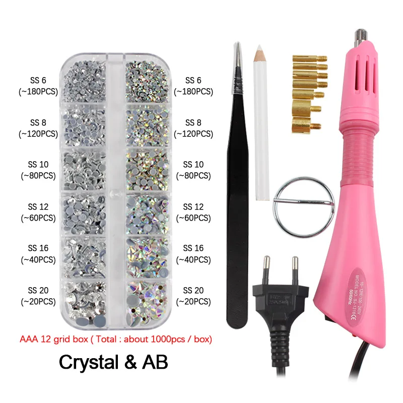 High quality Hotfix Rhinestones Set /Hot Fix Rhinestones Hotfix Applicator Set/ Crystal Glass Rhinestone DLY Set Iron-On