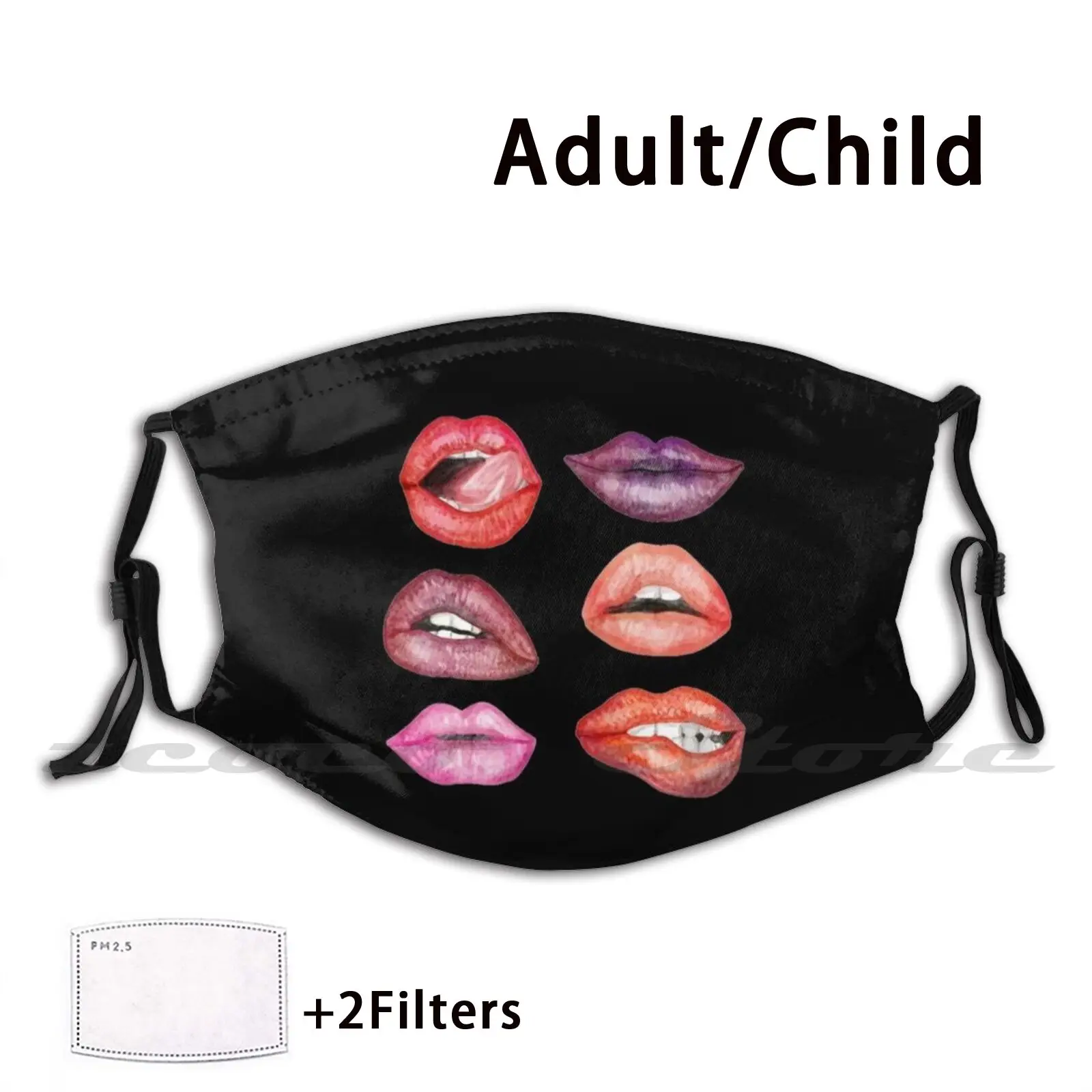 Watercolored Lips Mask Adult Child Washable Pm2.5 Filter Logo Creativity Lips Fashion Pink Lipstick Los Labios Rosa Hot Lips