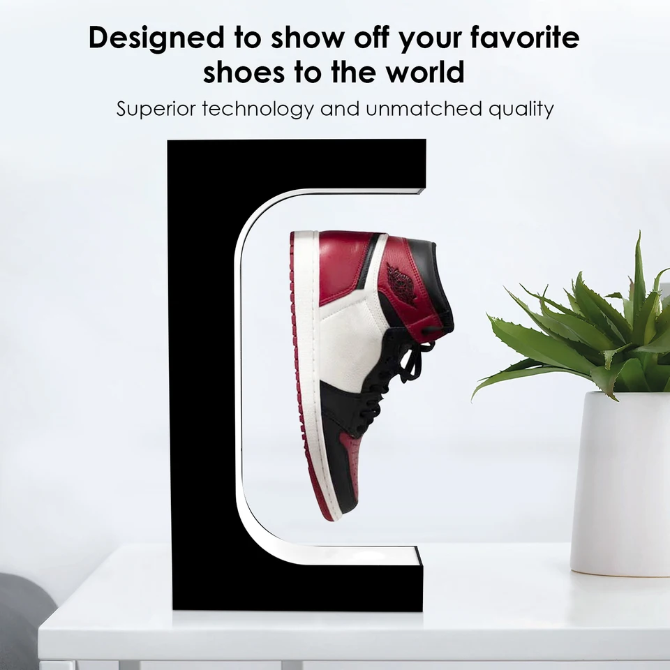 Présentoir à chaussures en lévitation magnétique avec télécommande 16 couleurs et suspension pivotante à 360° pour vitrine, décoration d'intérieur, publicité, exposition de magasin de chaussures Présentoir à chaussures en lévitation magnétique avec télécommande 16 couleurs et suspension pivotante à 360° pour vitrine, décoration d'intérieur, publicité, exposition de magasin de chaussures