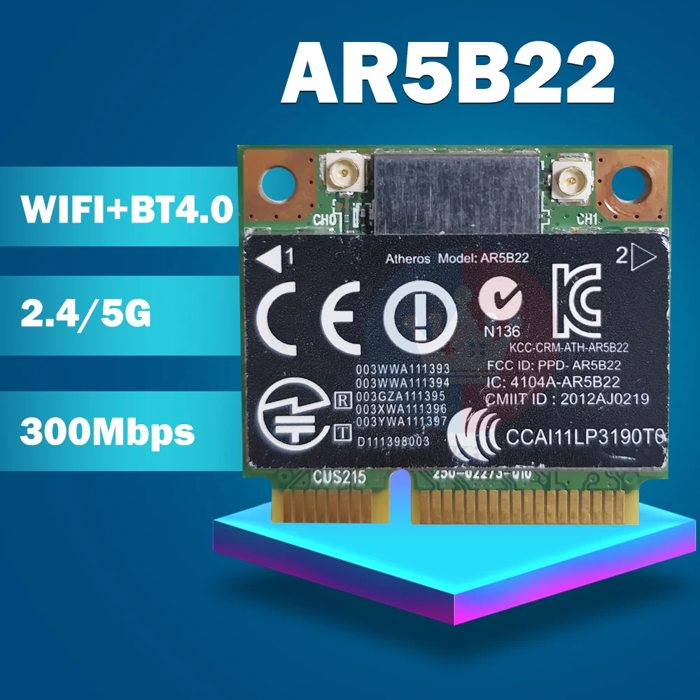 Atheros AR9462 AR5B22 WB222 Half Mini PCIe Wireless 300M+BT4.0 Card  SPS:676786-001 For hp 2170p 4340s 4441s laptop