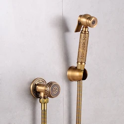 Toilet Bidet Faucet Mixer Antique Bronze Brass Carving Bath Shower Blow-fed Spray Gun Nozzle Bidet Faucet Single Cold Water Taps