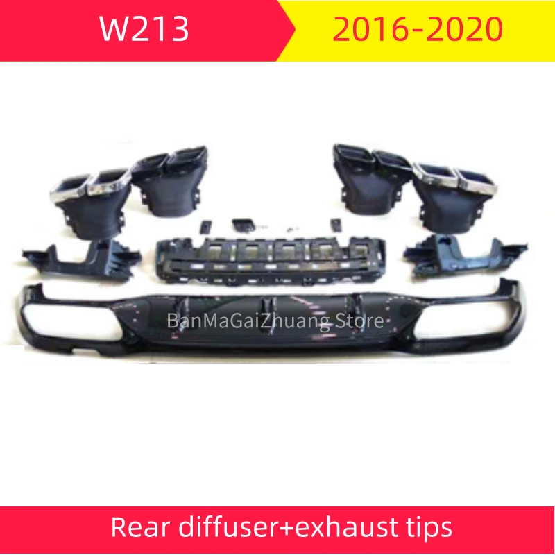 Rear Diffuser with Exhaust Tips for Mercedes W213 E class 2016-2020 Sedan 4 Door E200 E300 E320 E350  PP material E63 style