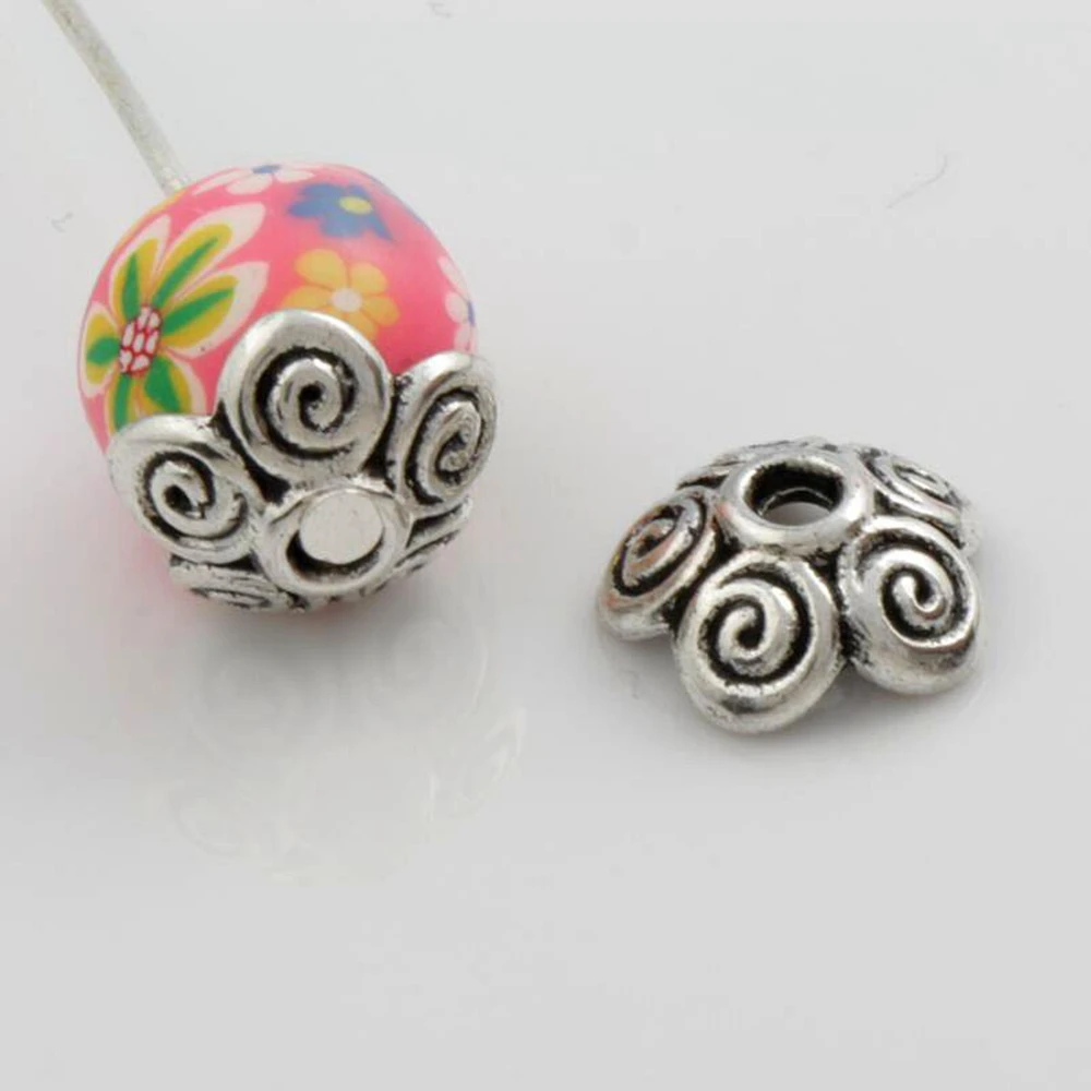 

Tibetan Silver 5-Petal Swirl Flower Bead Caps Jewelry Findings Components L1049 10x10mm 300Pcs