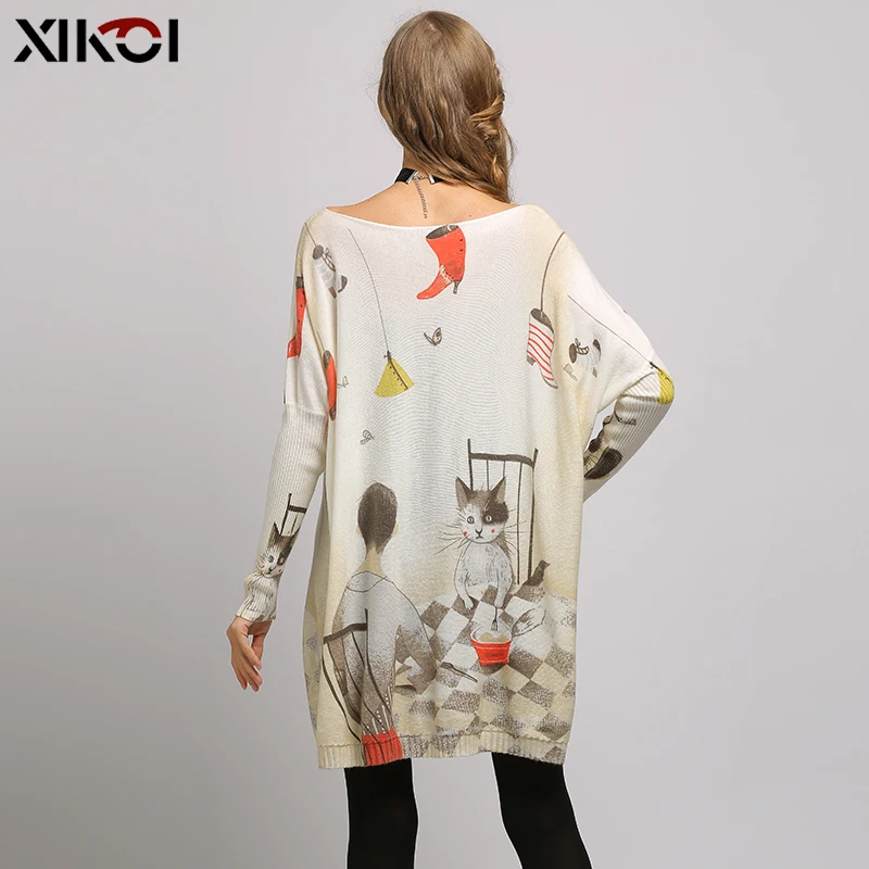 2021 Spring New Accompanying Cat Print Women Sweater Dresses Oversize Pullover Winter Fashion Pull Femme Soft Fabric jumper Top