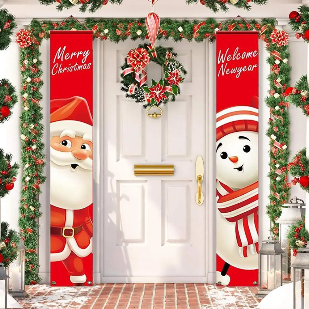 Christmas Door Decoration 2024 Santa Claus Christmas Door Banner Decor for Home Hanging Xmas Ornament Navidad New Year 2025 Gift