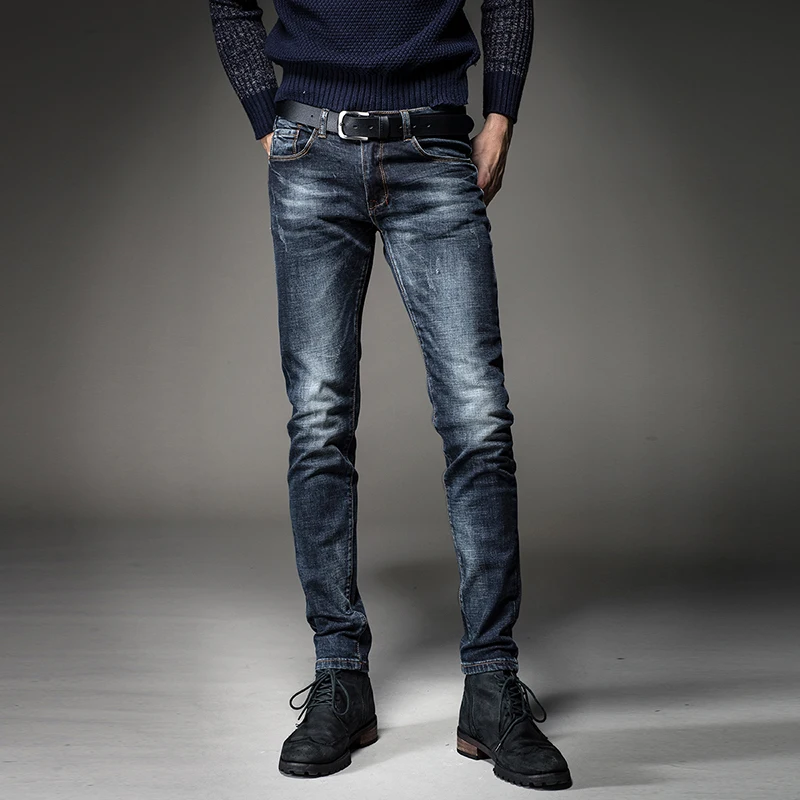 Blue Jeans Men Fashion Classic Slim Fit Pencil Pants Streetwear Stretch Denim Trousers