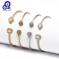 Lucky Eye Open Cuff Bracelet Bangle Gold Silver Color Copper Micro Pave Zircon Evil Eye Bangle for Women Men Fashion Jewelry