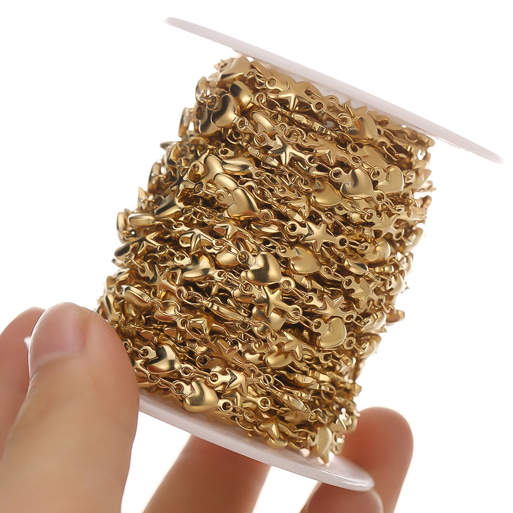 1 Meter Edelstahl-Stern-Herz-Ketten in Großpackung für DIY-Halsketten, Armbandherstellung, Schmuckzubehör, Fußkettchen – Detail 4