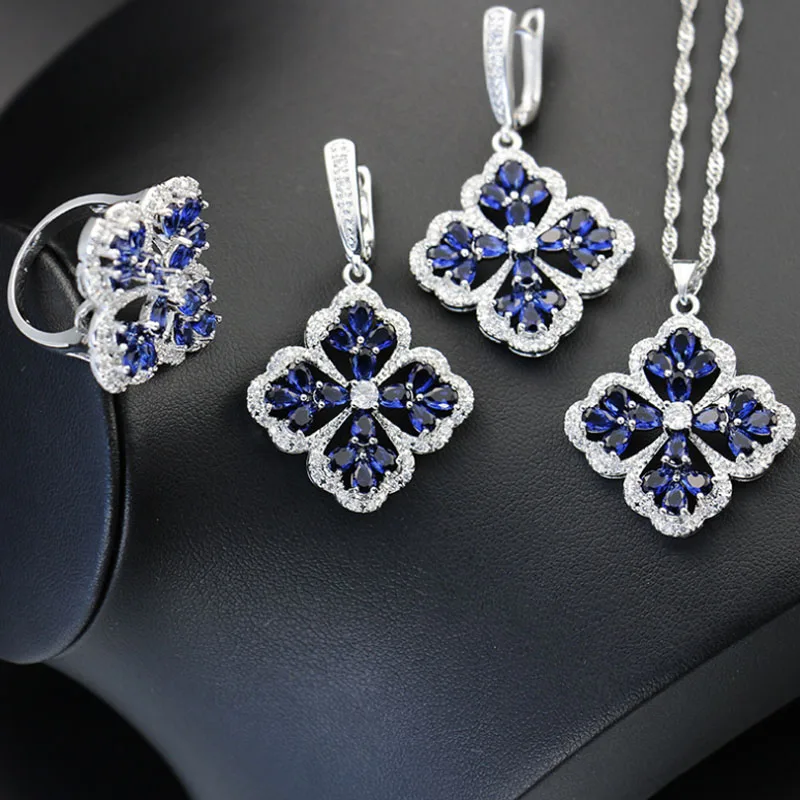 

Zlxgirl jewelry Five Color AAA Cubic zirconium micro inlay jewelry sets high quality copper necklace and earring ring sets