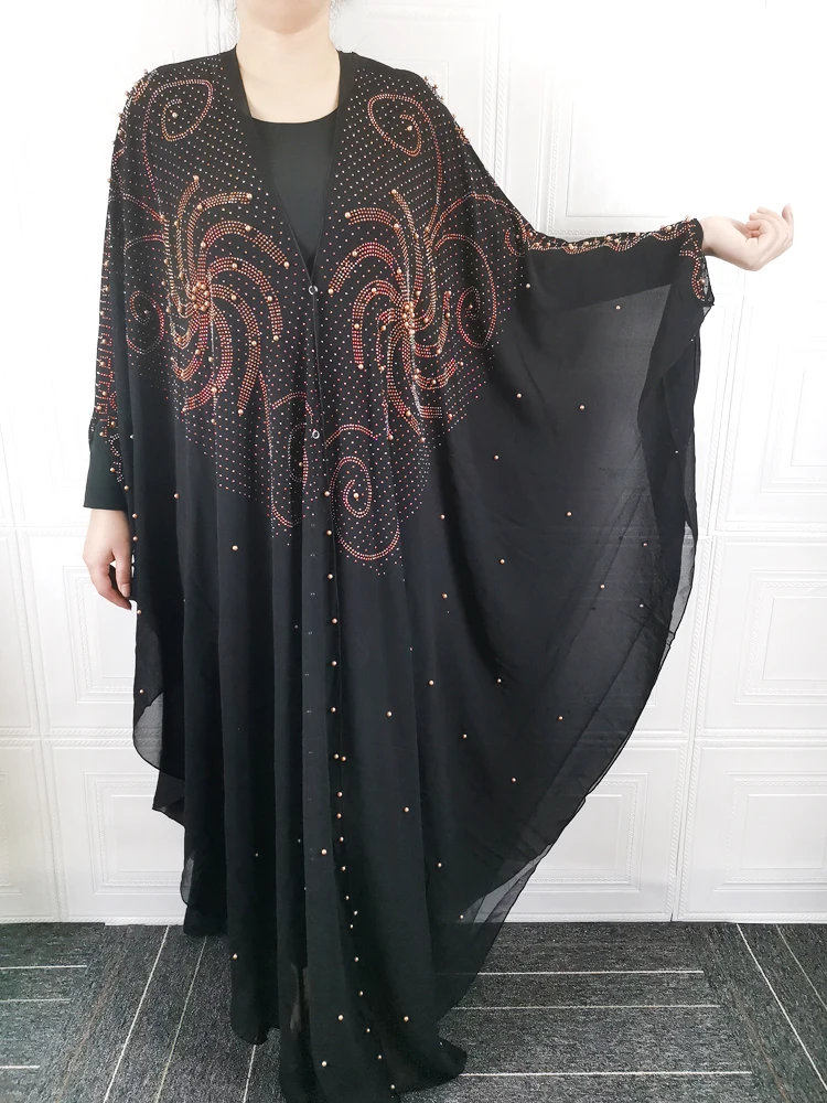 Muslim Abaya Turkey New 2022 Dresses Ramadan Islamic Women Batwing Sleeve Lace Beading Loose Outwear Dubai Arab Long Robe DR-322